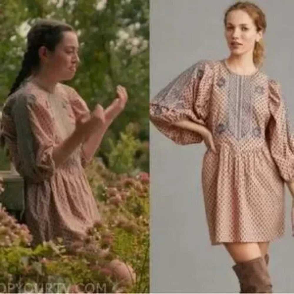 Anthropologie Tunic Embroidered Mauve Mini Dress Size S Boho Western Festival